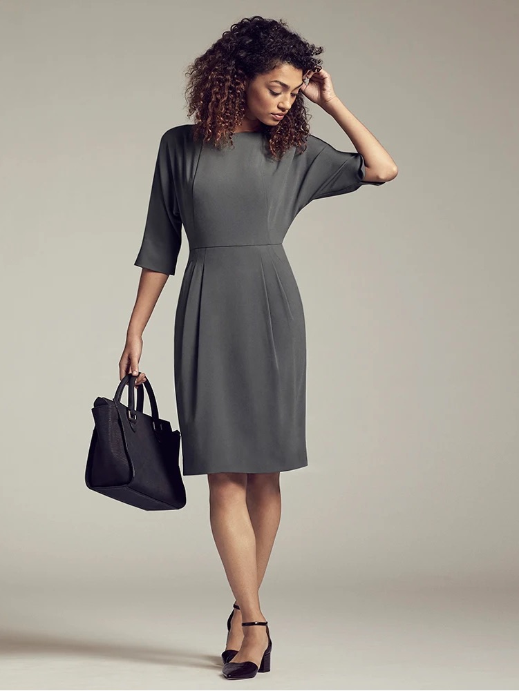 Mm Lafleur - The Mei Dress Slate Gray Long Sleeve Sheath Dress